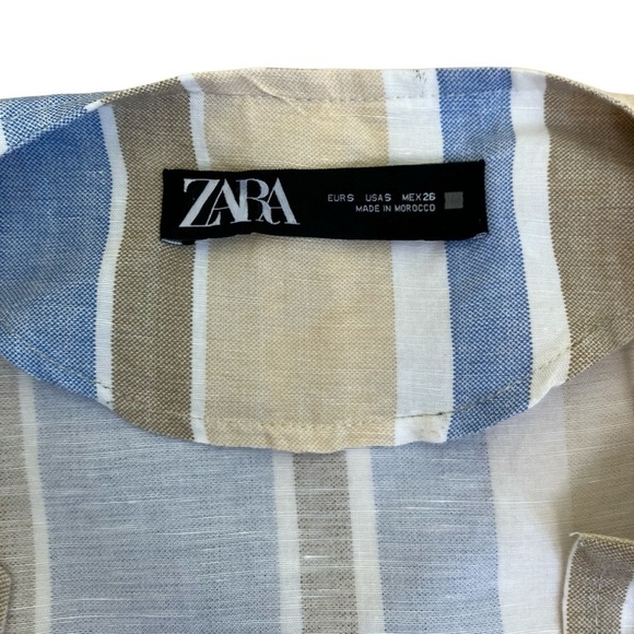 Zara Linen Blend Striped Open Front Blazer Jacket Peplum Hem Boho Spring Sz S - Picture 13 of 16